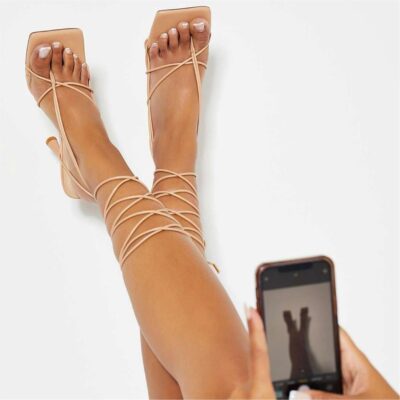 I Saw It First Strappy Lace Up Feature Heeled Sandal