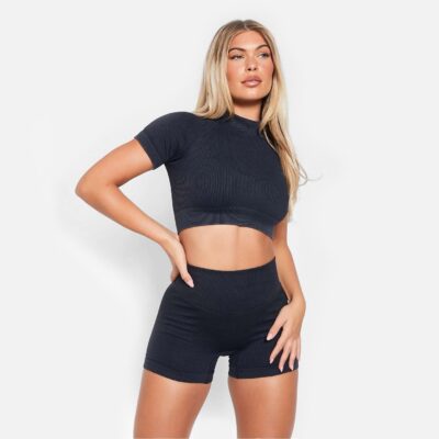 I Saw It First Washed Seamless Sculpt High Neck Activewear Crop Top