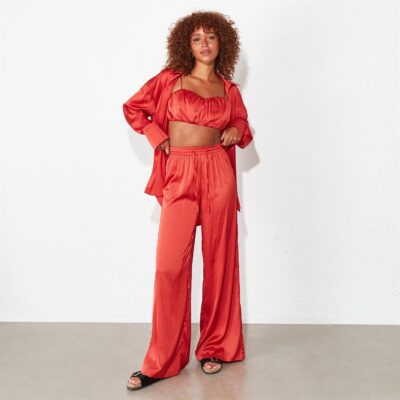 I Saw It First Satin Wide Leg Trousers Co-Ord