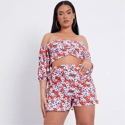 I Saw It First Plus Size Floral Ruched Front Milk Maid Crop Top